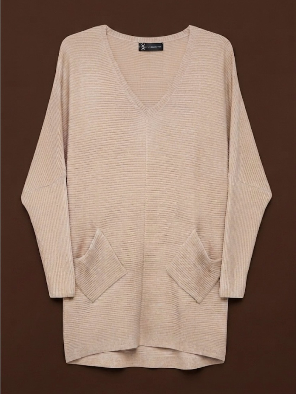 NY&C V-Neck Longline Women's Sweater in Beige